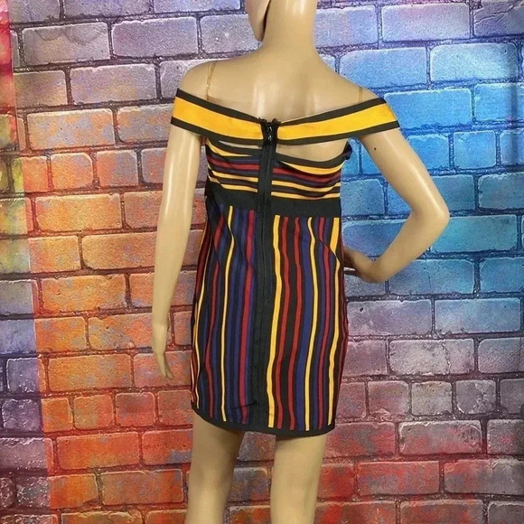 Fashion Nova Dress Midi Small Multicolor Large Open Back Stripe - Picture 6 of 8